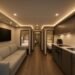 Luxury 2 bedroom super sleeper truck interior with kitchen and lounge area