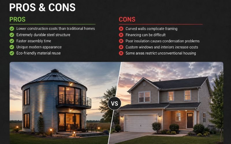 Grain Bin Home vs Traditional House grain bin house vs traditional home comparison