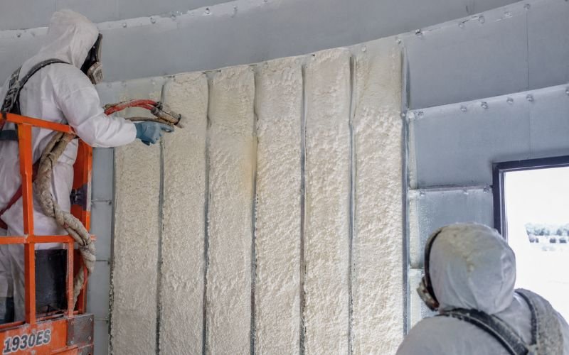 spray foam insulation inside grain bin house