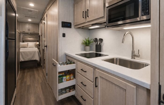 Luxury kitchen inside custom super sleeper truck