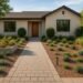 Modern front yard landscaping with permeable walkway, native plants, succulents, and solar lighting for 2025 curb appeal.
