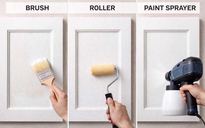 brush vs roller vs sprayer cabinet painting comparison