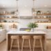 functional kitchen remodeling with island, shelving and lighting