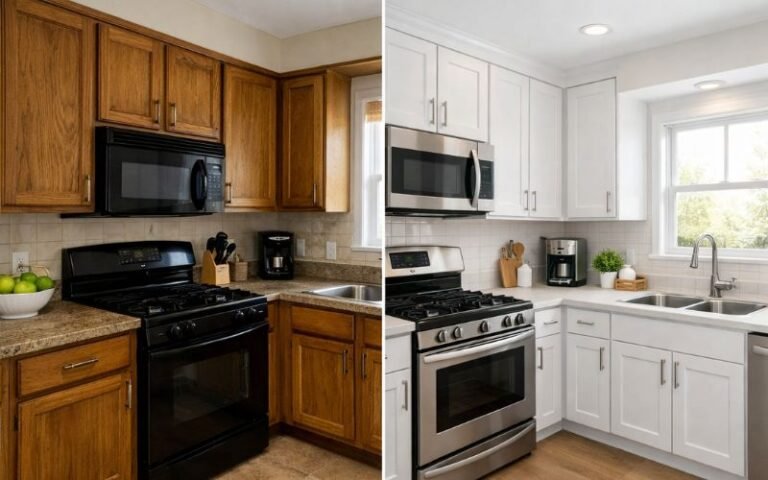 before and after painting kitchen cabinets without sanding transformation