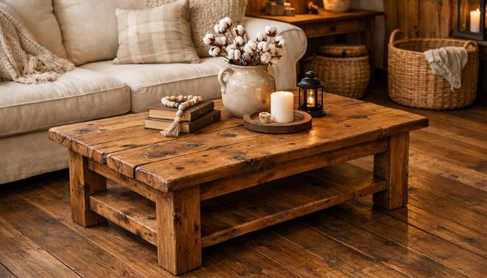 pine wood coffee table rustic farmhouse furniture