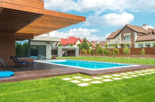 Backyard Swimming Pool under Blue Sky