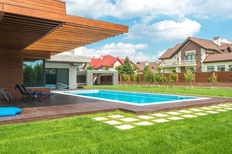 Backyard Swimming Pool under Blue Sky