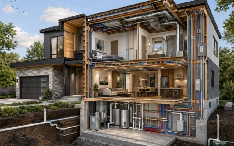 architectural engineer designing home systems HVAC electrical plumbing structure