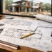 house blueprints architectural plans on desk with tools