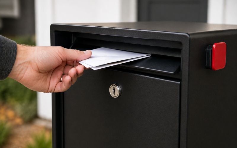 mail being placed into a secure locking mailbox