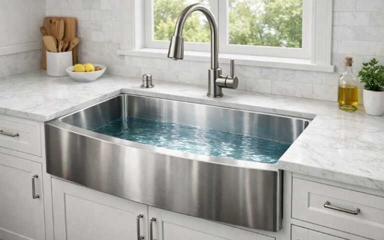 Stainless Steel Farmhouse Sink in Modern Kitchen