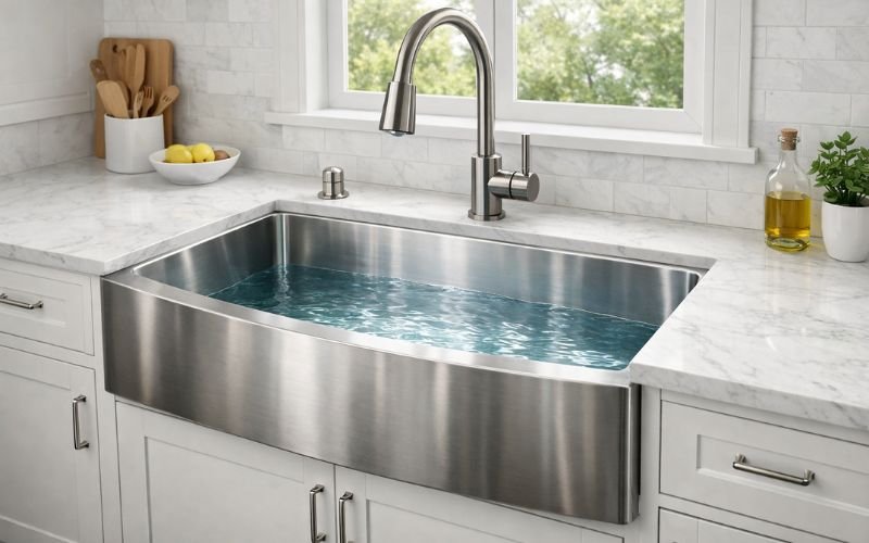 Stainless Steel Farmhouse Sink in Modern Kitchen