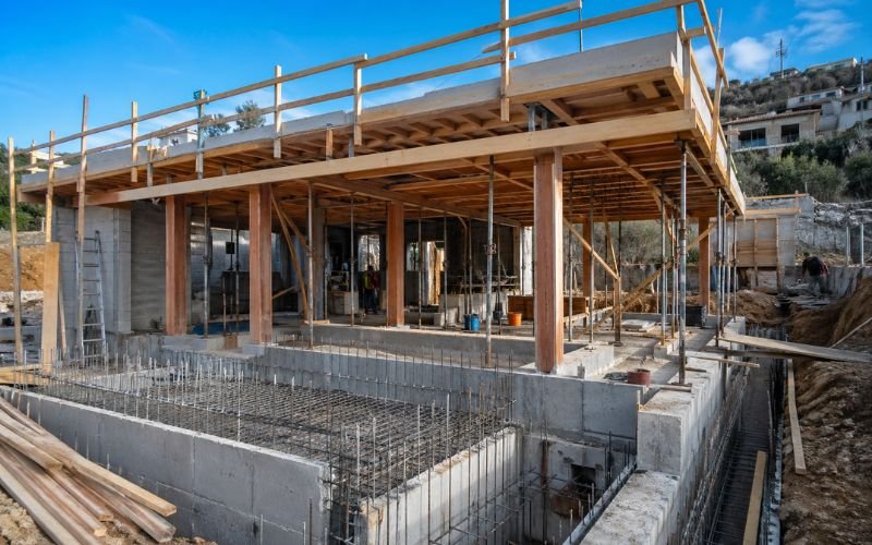 residential house structural framework beams columns foundation construction