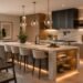 Modern kitchen design trends 2026 with island lighting, wood cabinets and smart appliances
