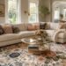 Elegant living room styled with a floral Rifle Paper Co.-inspired rug