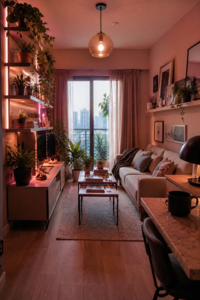 Tiny pink and green cozy apartment