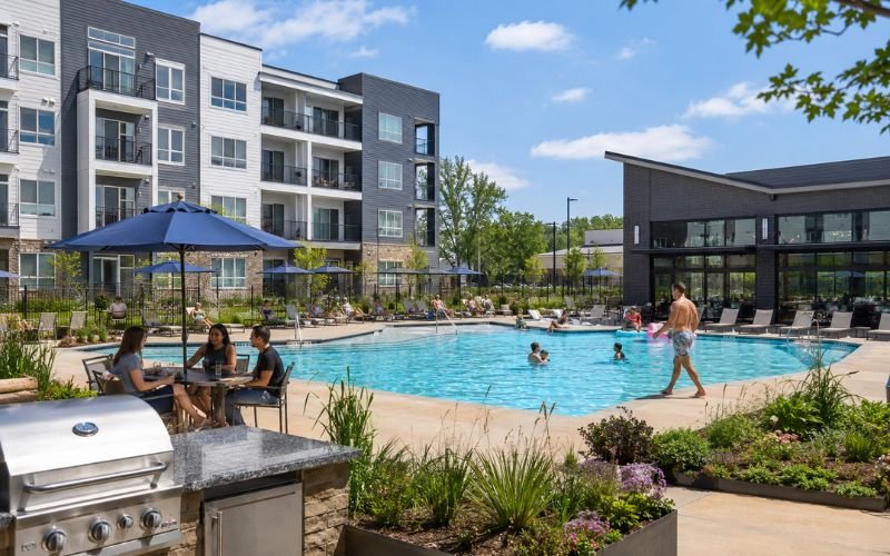 Modern apartment community with shared amenities