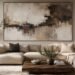 Oversized abstract wall art creating a stylish feature wall above a neutral sofa in a modern living room