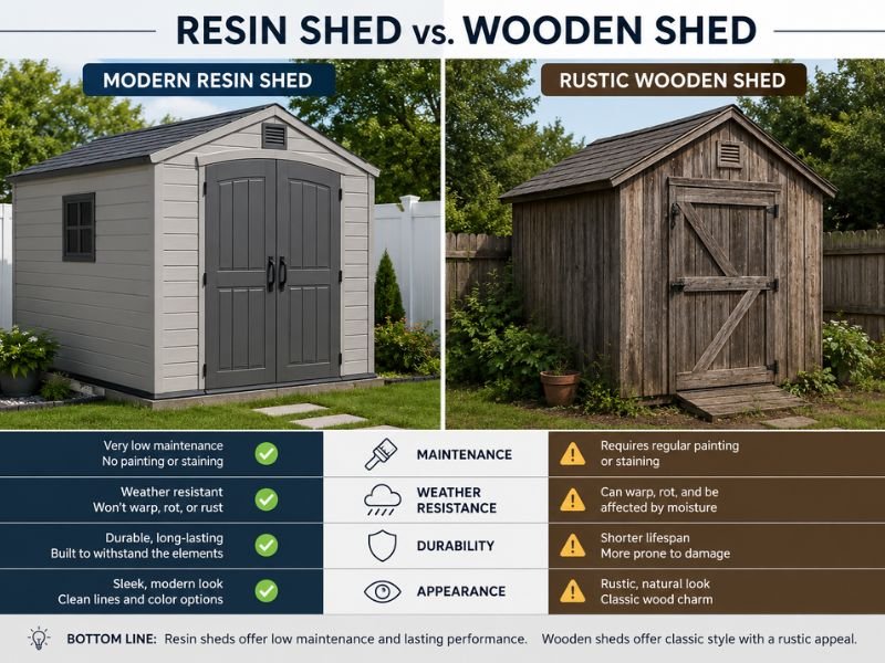 Comparison between resin and wood outdoor storage sheds