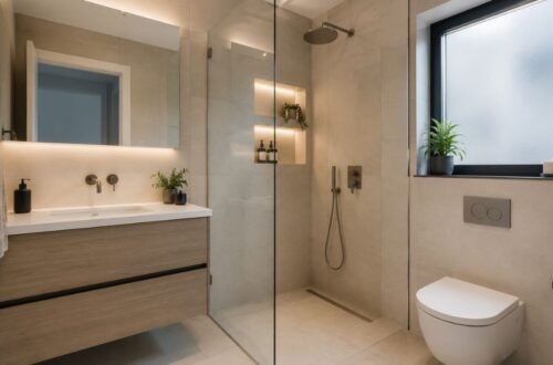 Small modern bathroom with floating vanity and space-saving design