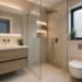 Small modern bathroom with floating vanity and space-saving design
