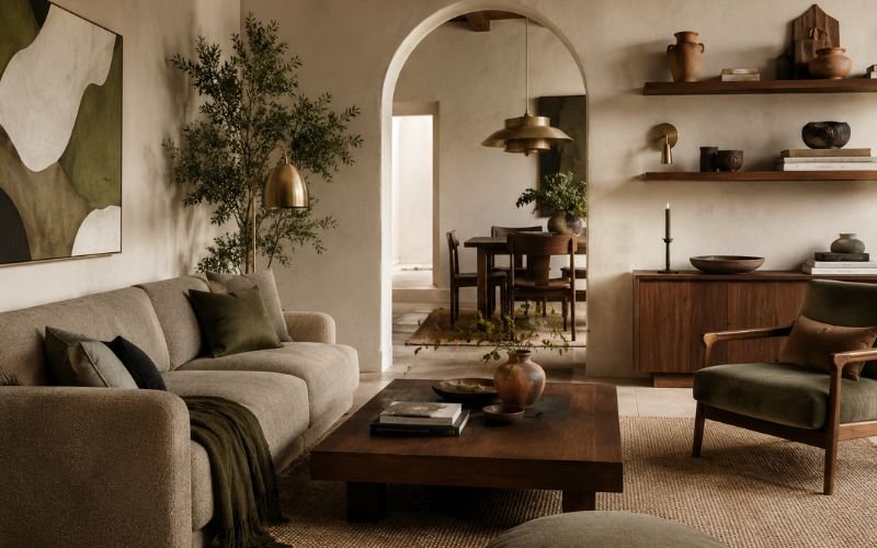 Modern interior using mushroom sage and earthy neutral tones