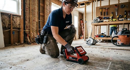 A technician uses ground-penetrating radar to map subsurface conditions before drilling begins