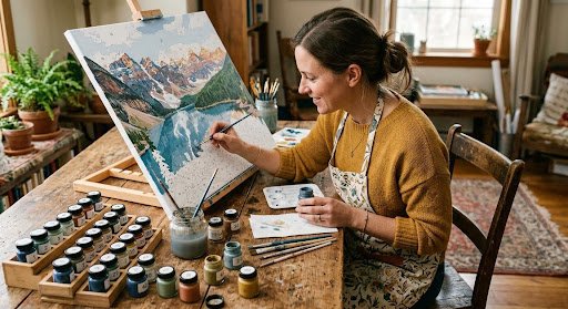 modern-paint-by-numbers-large-canvas-artwork Modern paint-by-numbers kits come on large canvases, making it easy to create display-ready artwork for any room in your home
