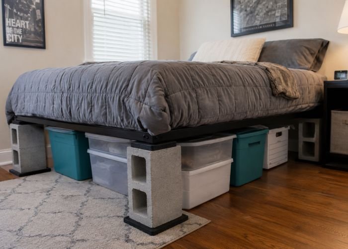 Budget-friendly cinder block bed risers