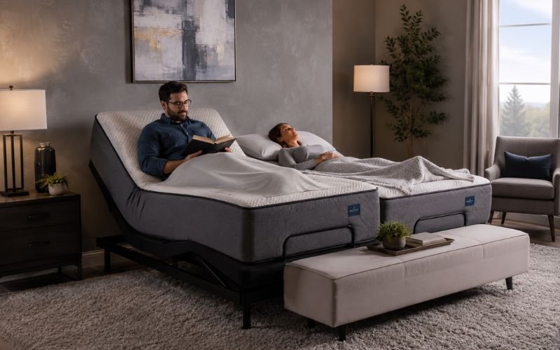 Split king adjustable bed with independent sleeping positions