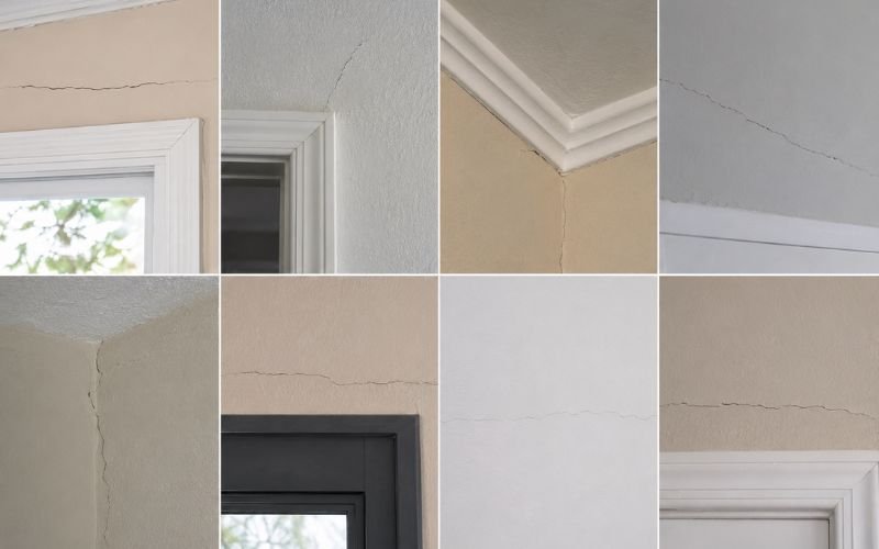 Examples of hairline cracks in walls and ceilings