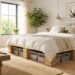 DIY wooden bed risers raising a bed for extra storage space