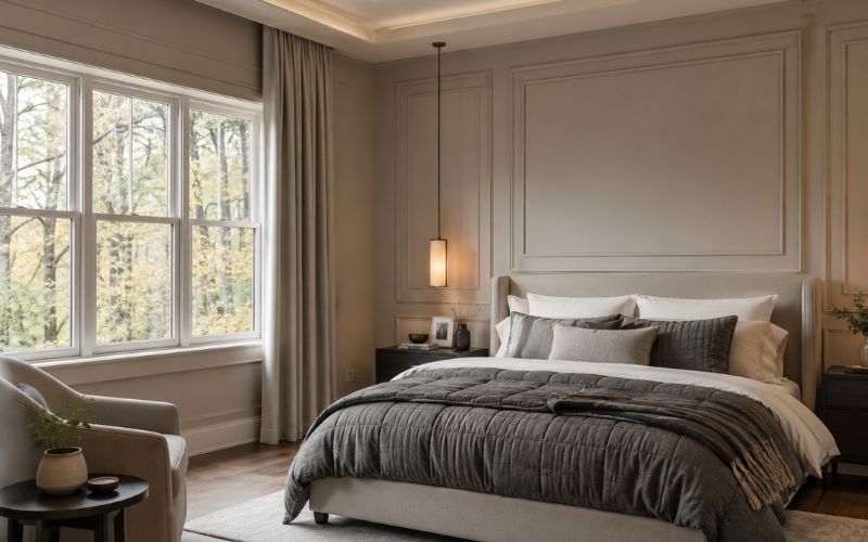 Bedroom accent wall featuring decorative wall panels