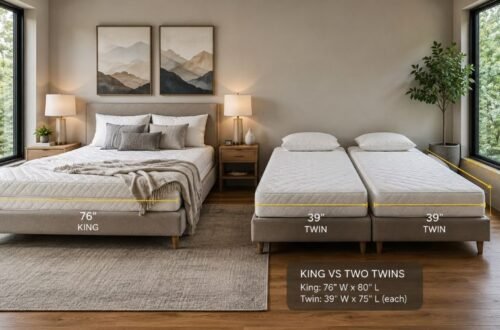 Do two twin beds make a king mattress size comparison in a modern bedroom