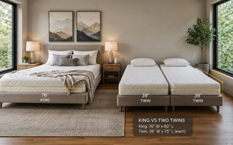 Do two twin beds make a king mattress size comparison in a modern bedroom