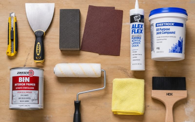 Tools and materials needed for wall crack repair