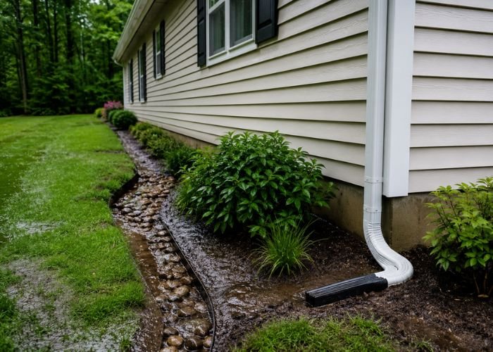 Proper drainage preventing foundation water damage