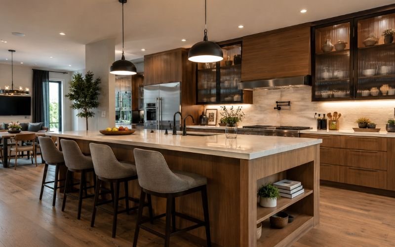 Multi-functional kitchen island used for dining and food preparation