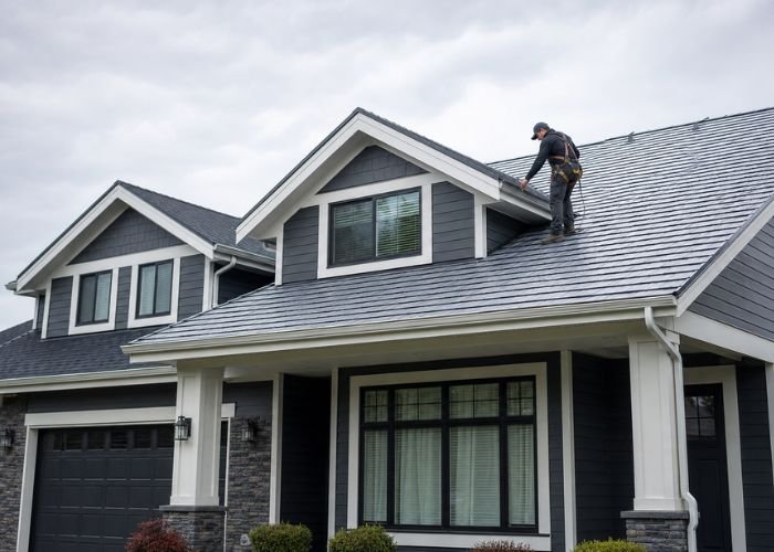New roof installation protecting a modern home