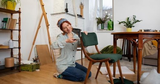 Woman organizing a tidy home with foldable space-saving products