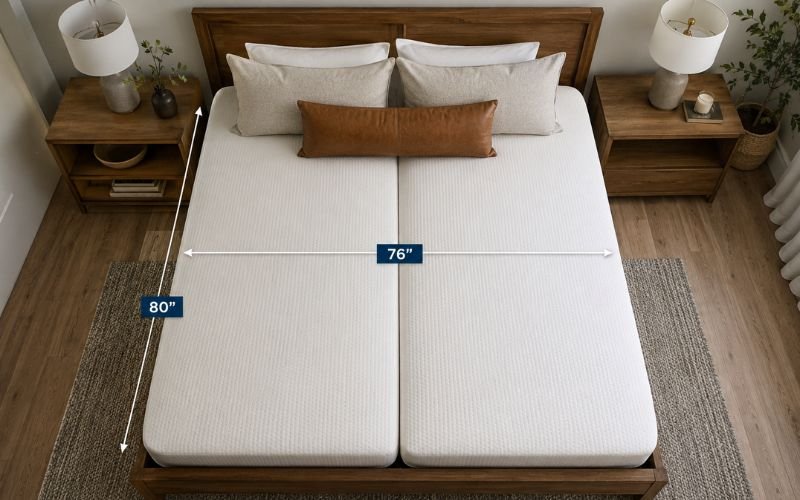 Two Twin XL mattresses combined to create a king size bed