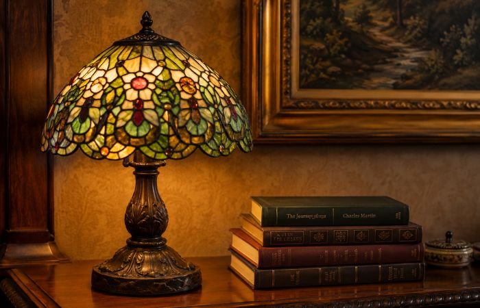 Tiffany-style stained glass vintage table lamp