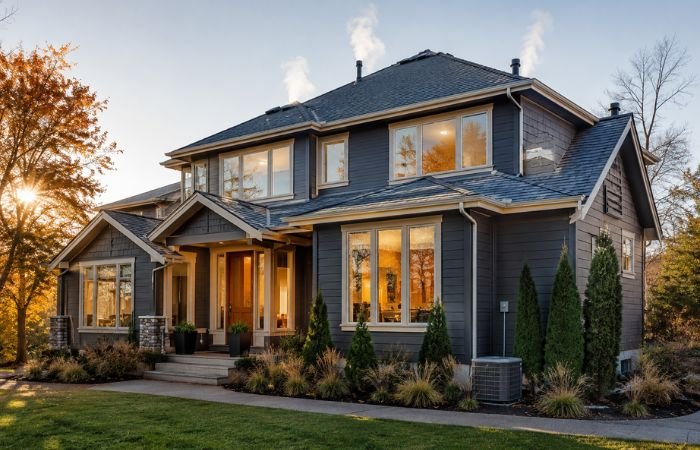 Energy-efficient modern home with insulated windows and a maintained HVAC system