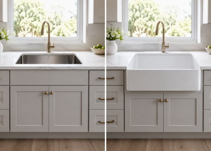 Farmhouse sink compared with a standard kitchen sink