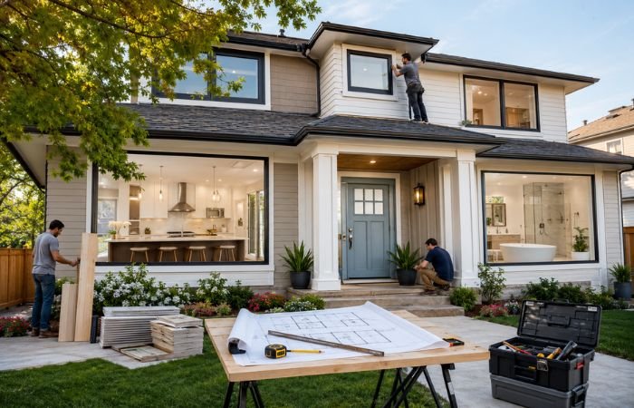 Modern suburban home undergoing renovation with upgraded kitchen, bathroom, and improved safety features