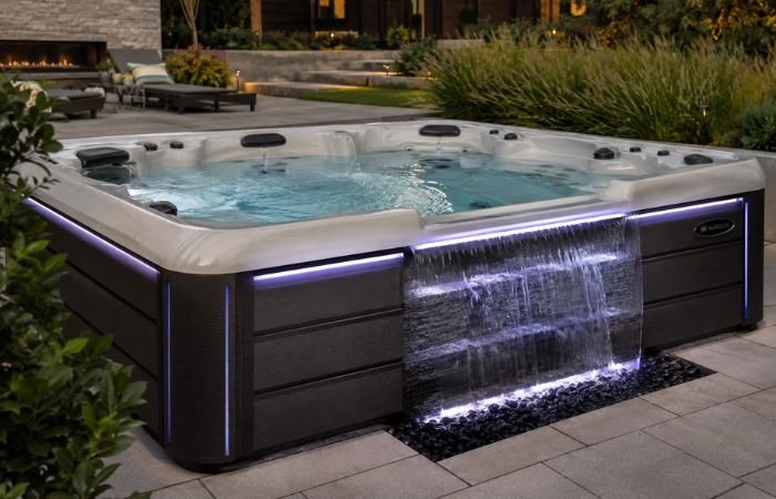 Premium Hot Tub with Infinity Waterfall Alt Tag
Luxury hot tub with infinity-edge waterfall