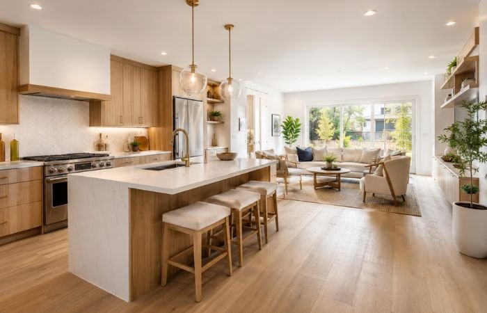 Modern remodeled home with an open-concept kitchen and living area