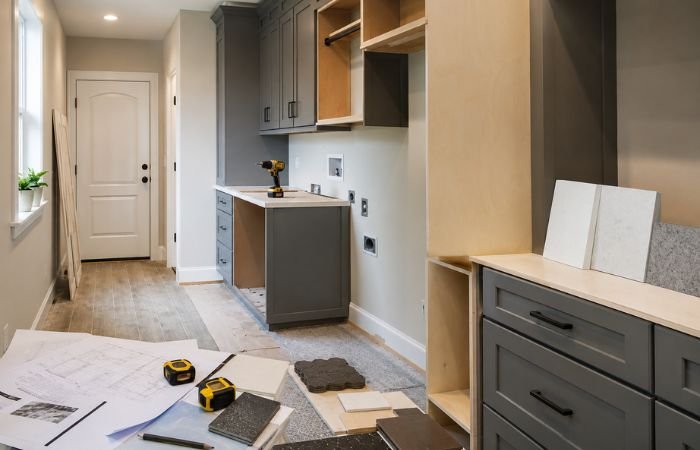 Modern utility room renovation in progress
