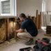 Contractor inspecting hidden moisture damage behind drywall during a home remodel