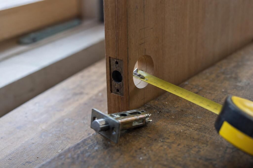 Measuring a door bore and backset before choosing door hardware